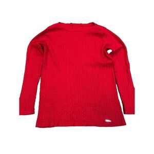 Tommy Hilfiger red cable boatneck viscose nylon women's pullover sweater sz M